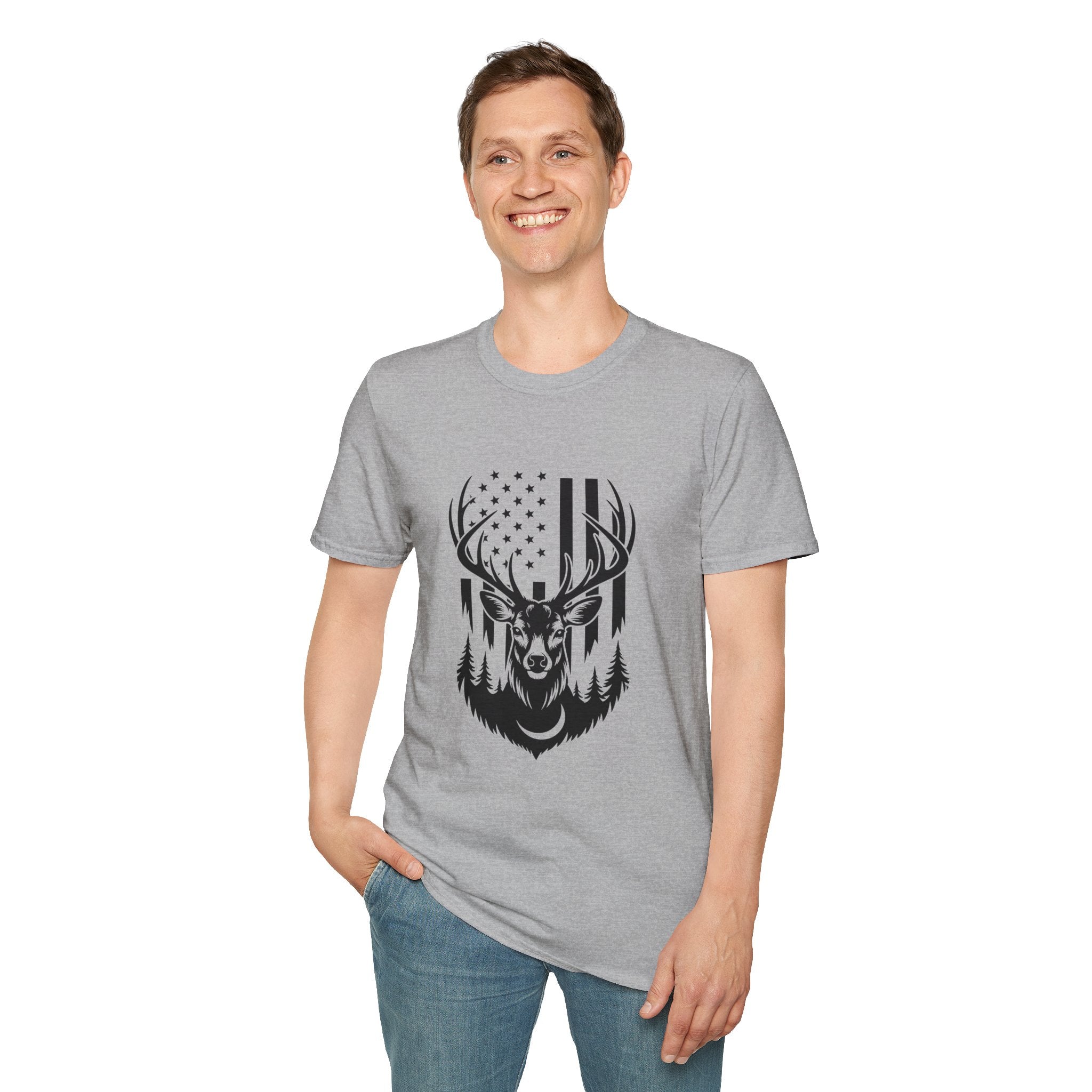 Rustic American Flag Buck T-Shirt — Patriotic Hunting Gift for Men Wildlife Tee