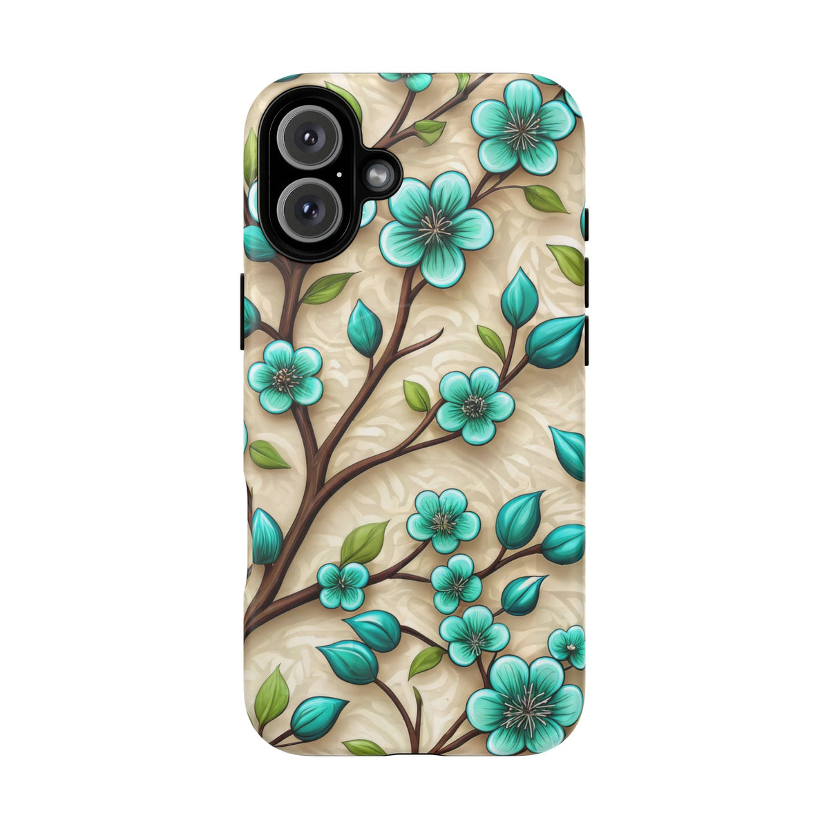 Floral Teal Blossom Tough Magnetic iPhone Case — MagSafe Protective Cover