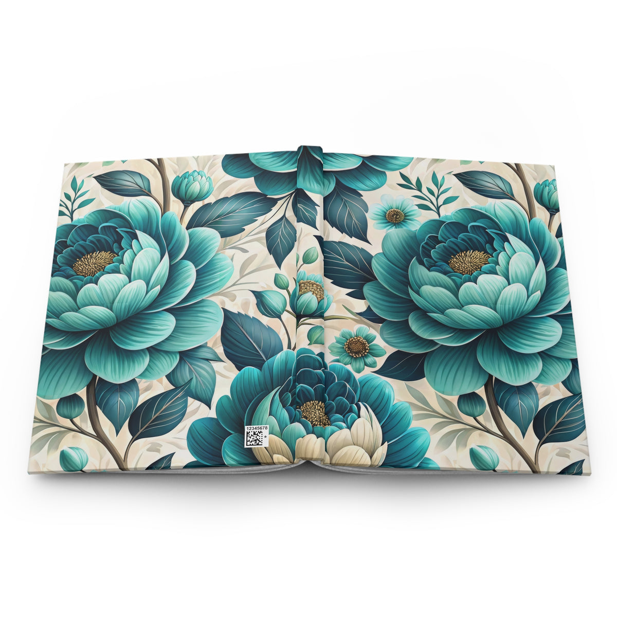 Teal Floral Hardcover Journal — Botanical Bloom Notebook for Gifts & Journaling