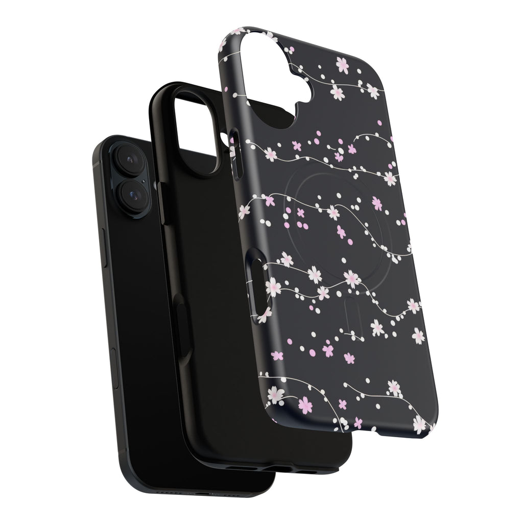 Magnetic Phone Case — Black Sakura Cherry Blossom Tough Cover