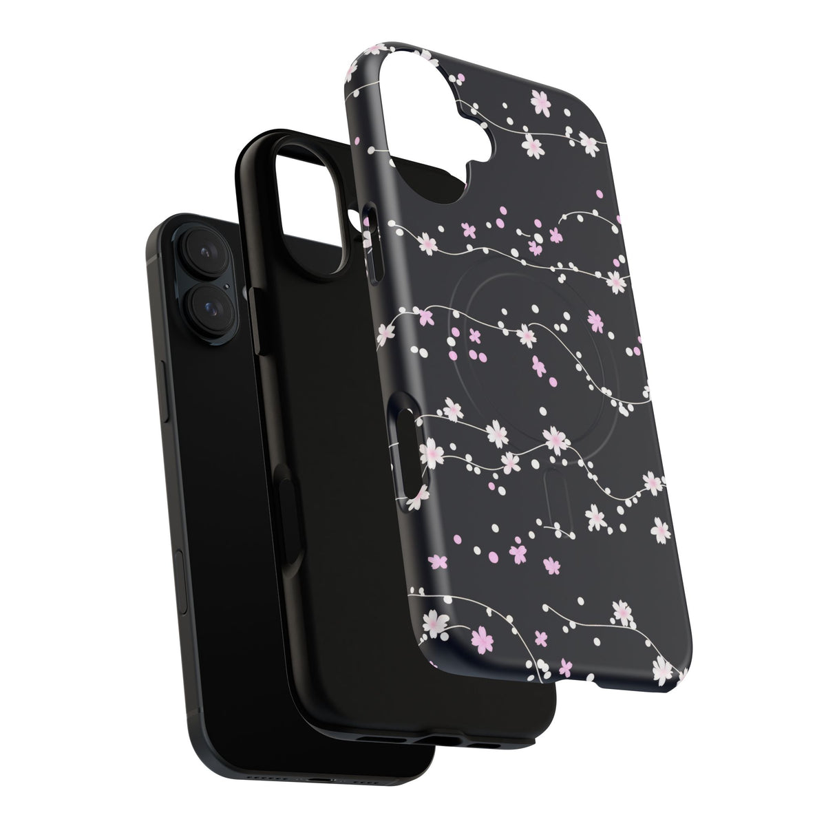 Magnetic Phone Case — Black Sakura Cherry Blossom Tough Cover