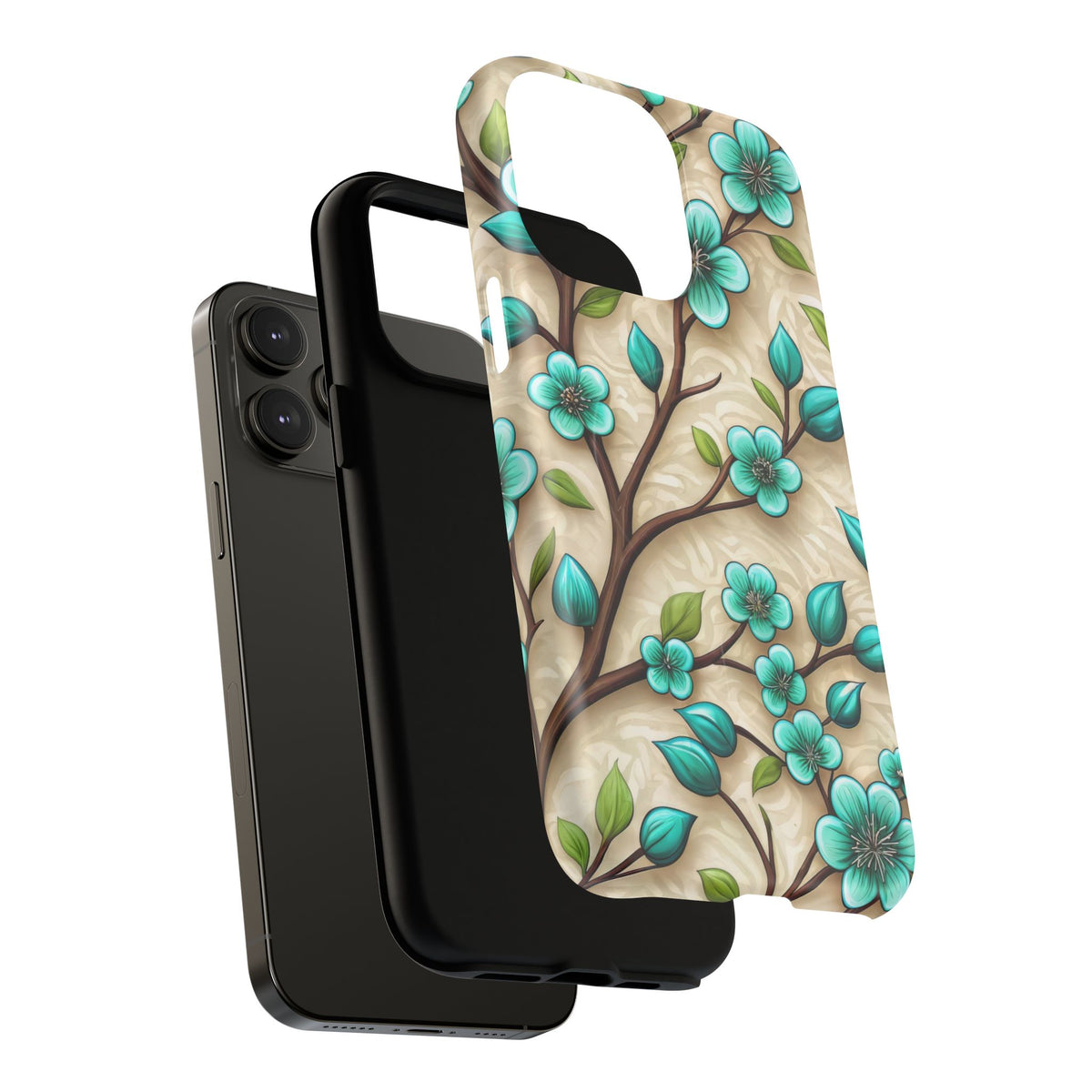 Floral Teal Blossom Tough Magnetic iPhone Case — MagSafe Protective Cover