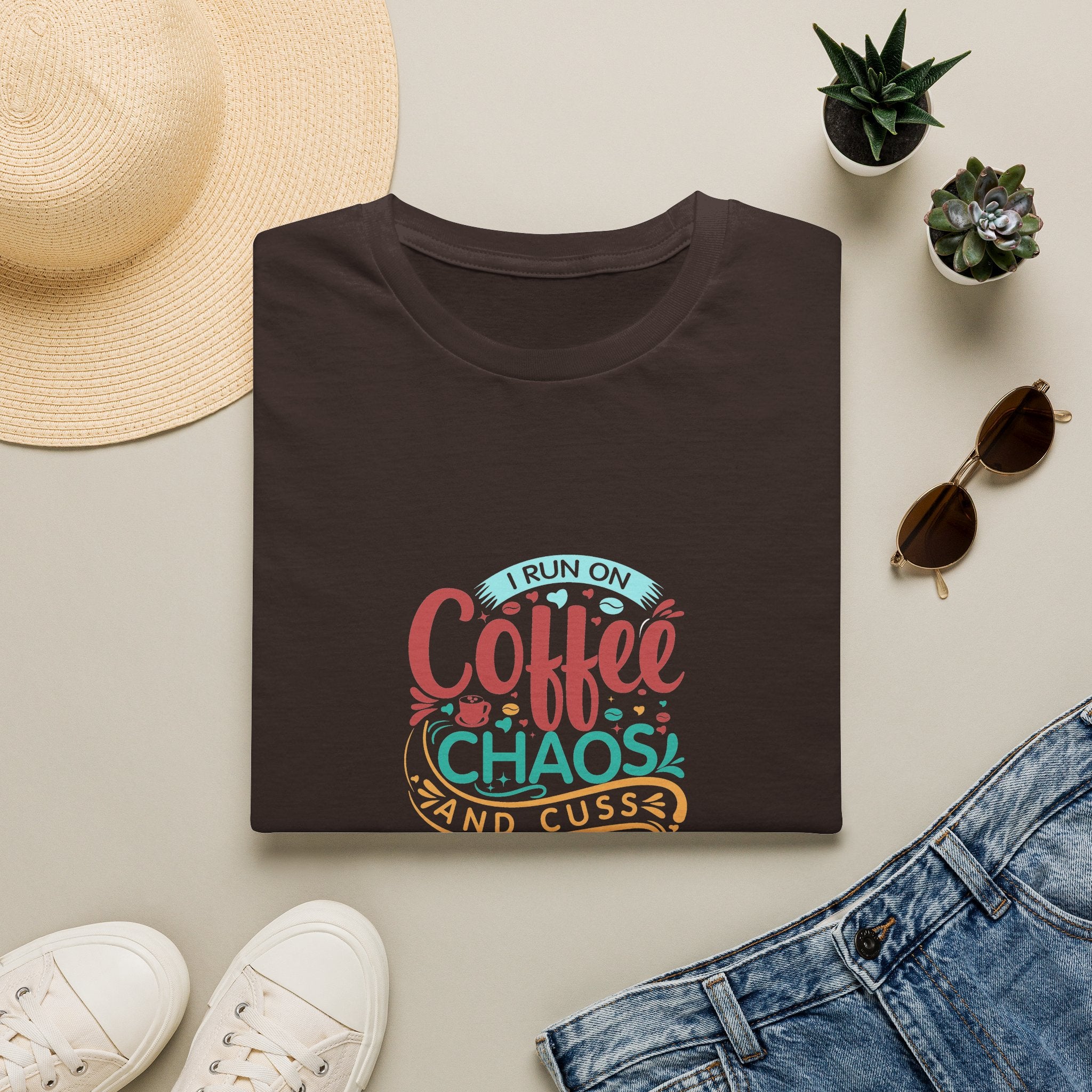 I Run on Coffee Chaos and Cuss Words T-Shirt — Funny Gift for Her Sarcastic Mom Tee