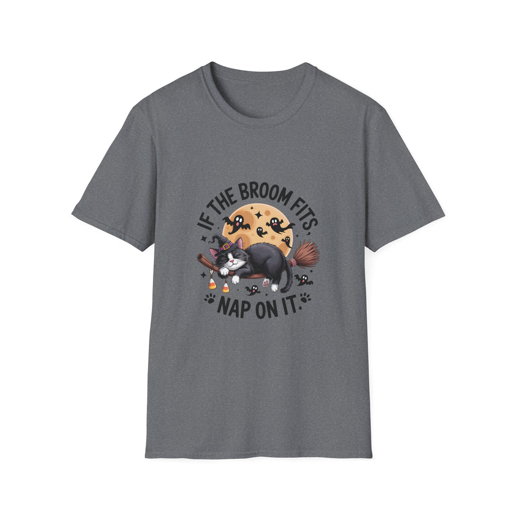 If the Broom Fits Nap on It Cat T-Shirt — Funny Halloween Gift for Women Witchy Tee