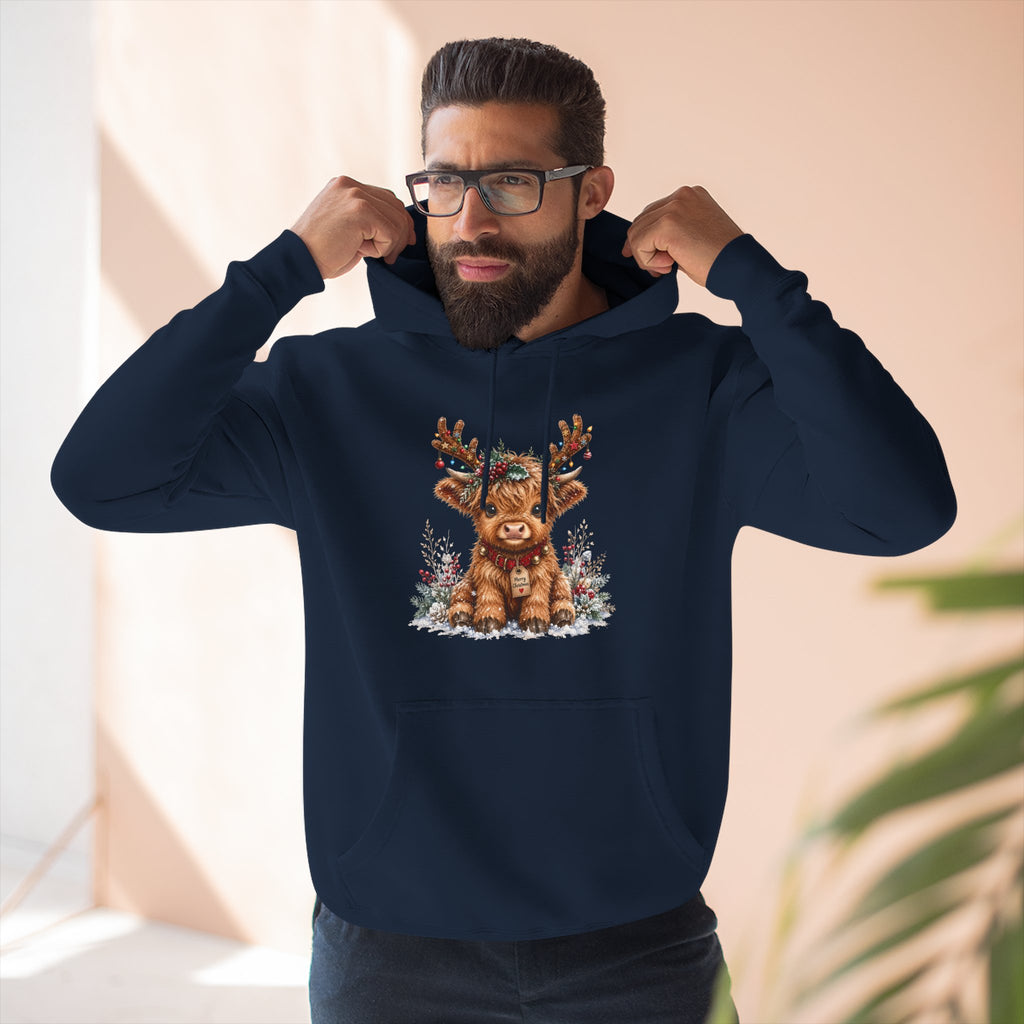 Cute Reindeer Fleece Hoodie - Christmas Woodland Holiday Sweatshirt