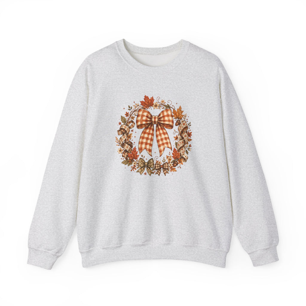 Cozy Autumn Plaid Bow Wreath Crewneck Sweatshirt