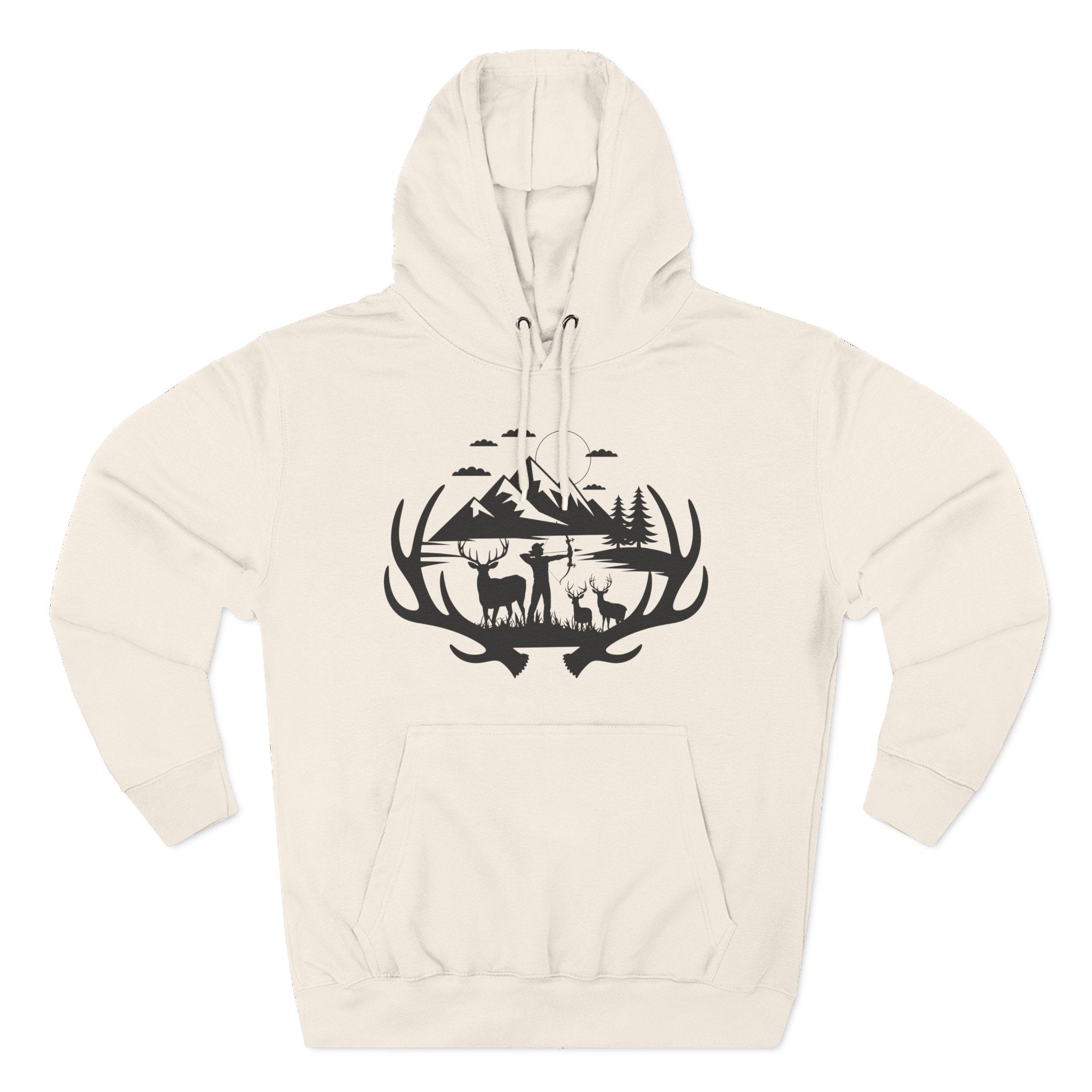 Deer Antler Mountain Hoodie — Rustic Outdoor Gift for Him Wildlife Graphic Pullover