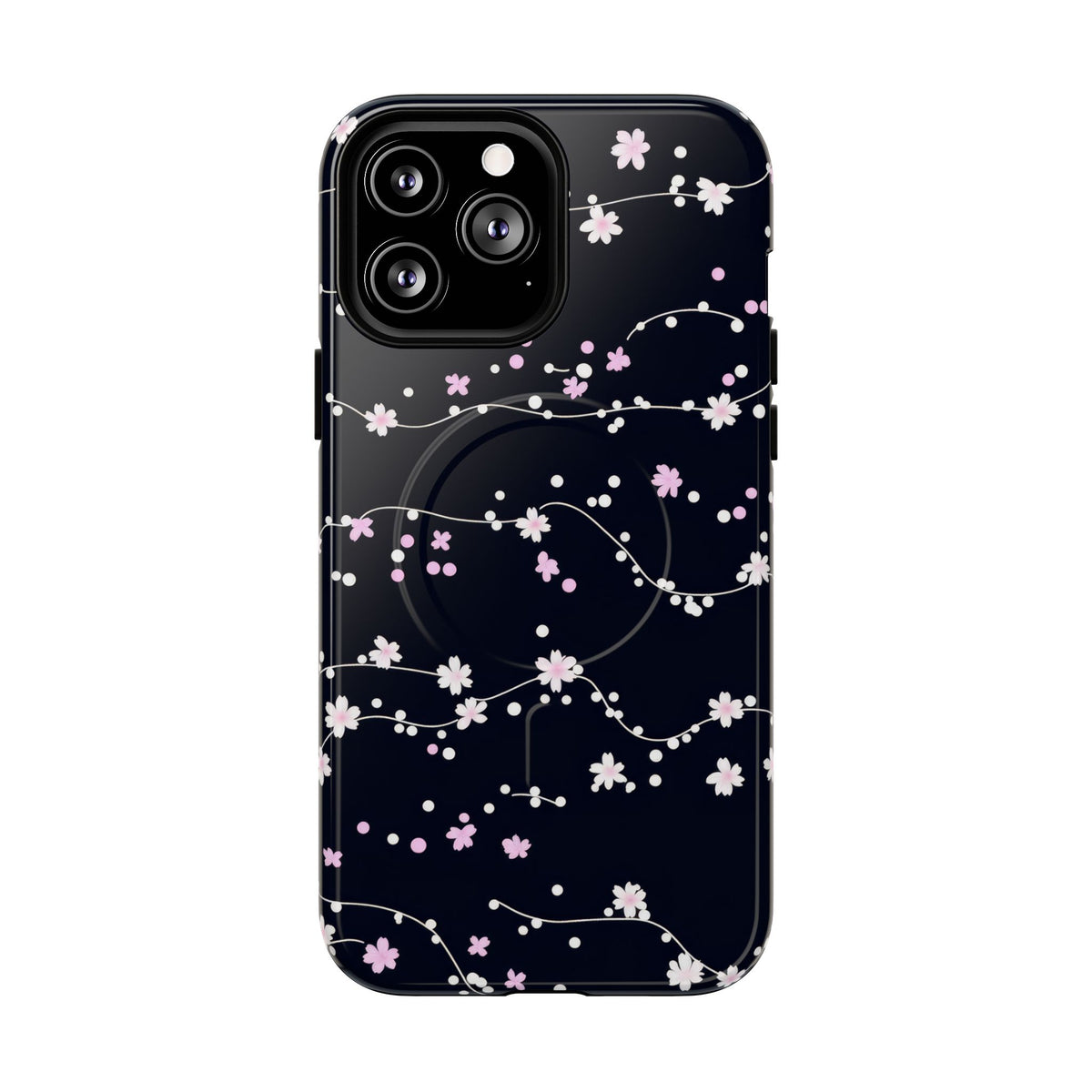 Magnetic Phone Case — Black Sakura Cherry Blossom Tough Cover