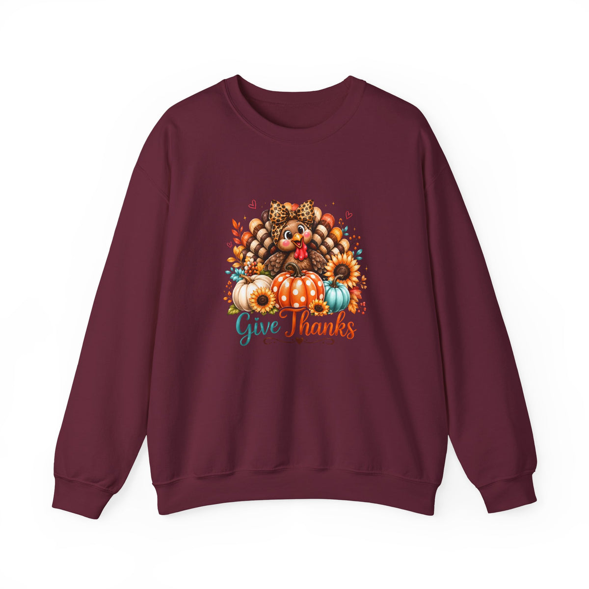 Sweatshirt — "Give Thanks" Autumn Turkey & Pumpkin Thanksgiving Crewneck