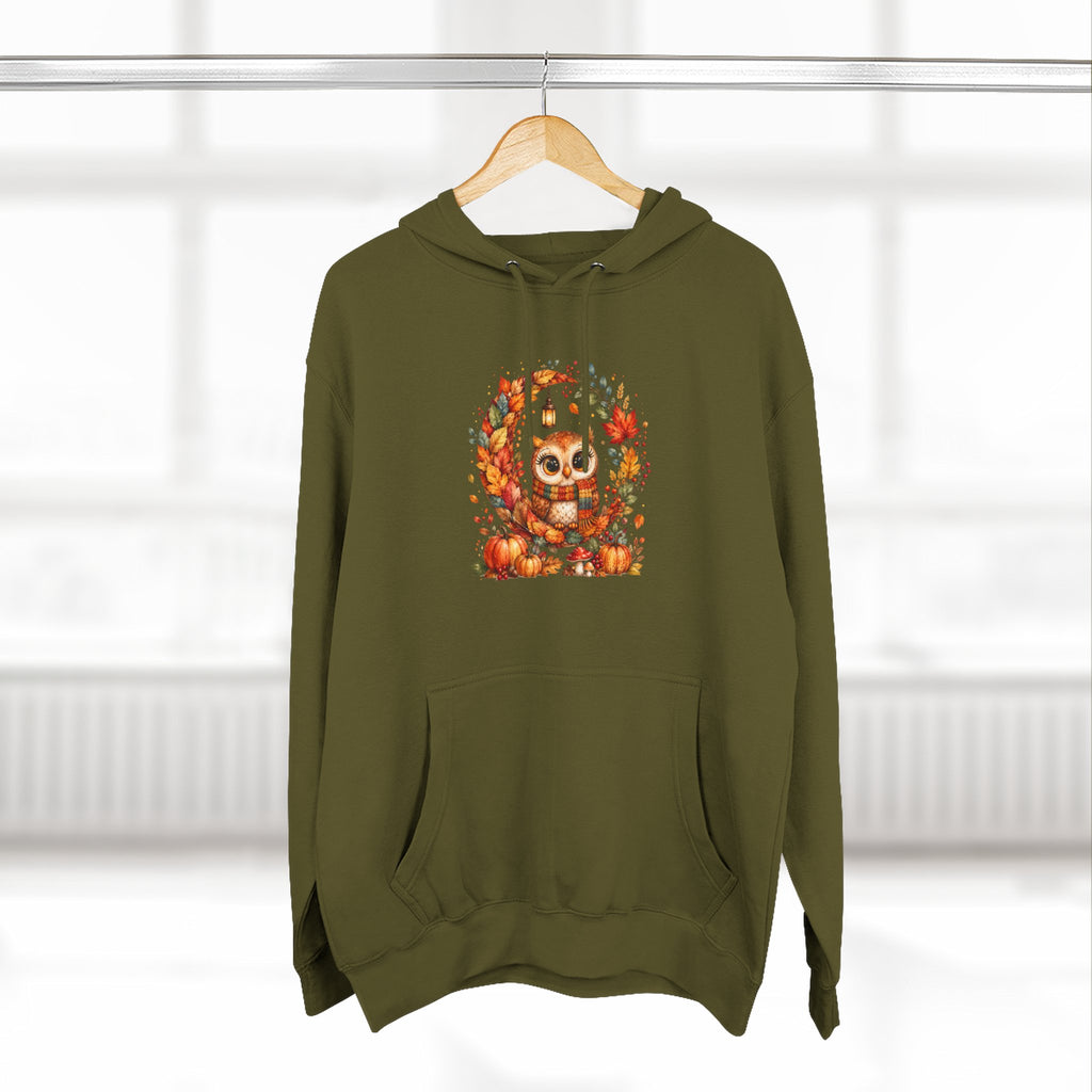 Cozy Autumn Owl Crescent Moon Embroidered Hoodie