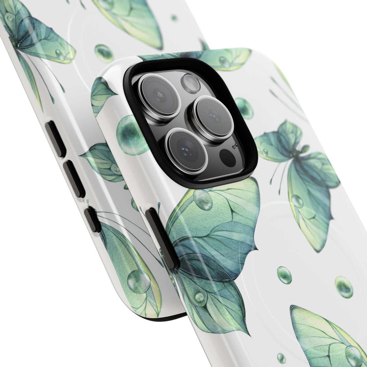 Butterfly Watercolor Magnetic Phone Case — Green Floral Tough Protective Cover