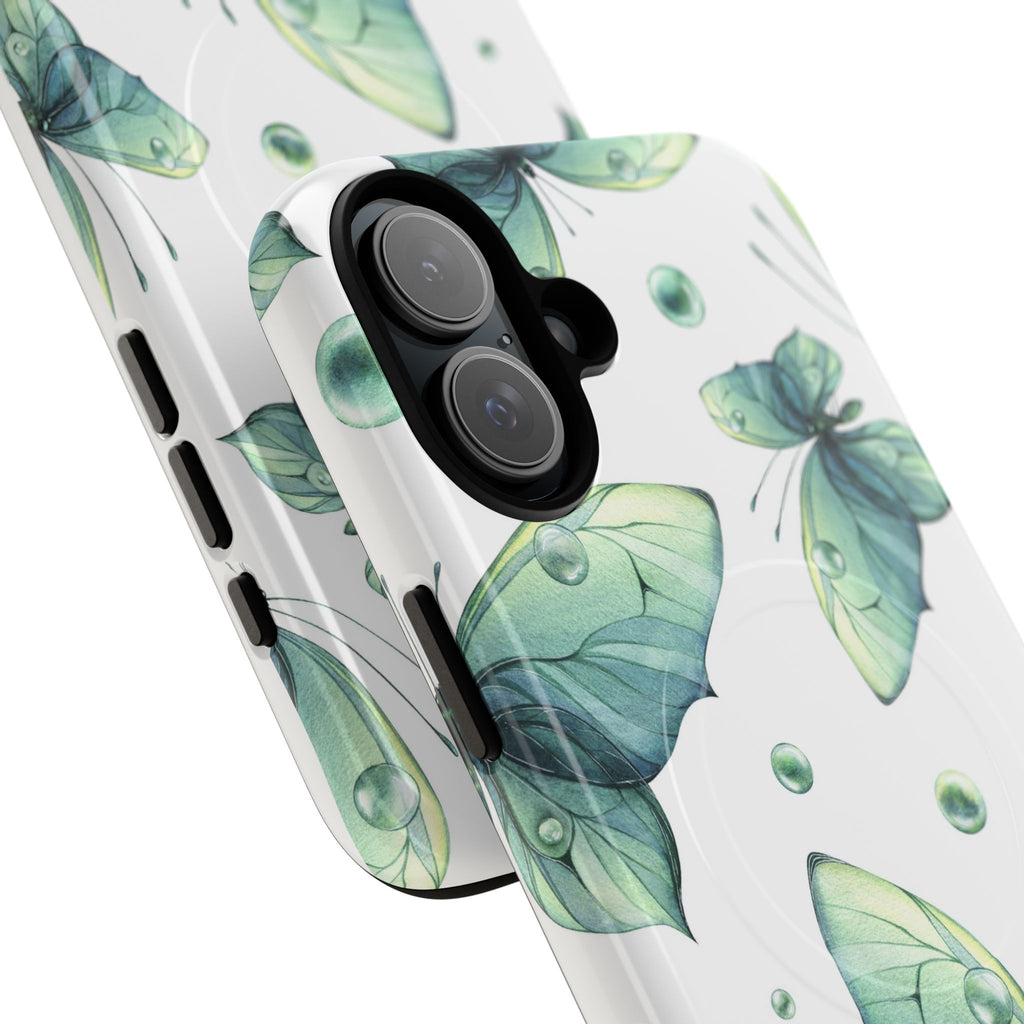 Butterfly Watercolor Magnetic Phone Case — Green Floral Tough Protective Cover