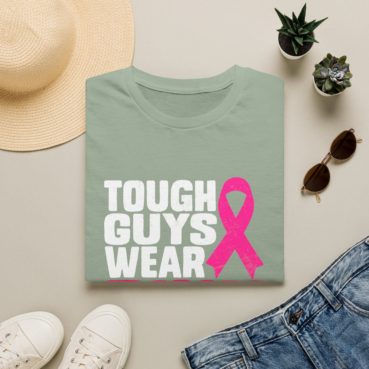 Tough Guys Wear Pink Breast Cancer Awareness T-Shirt Graphic Tee