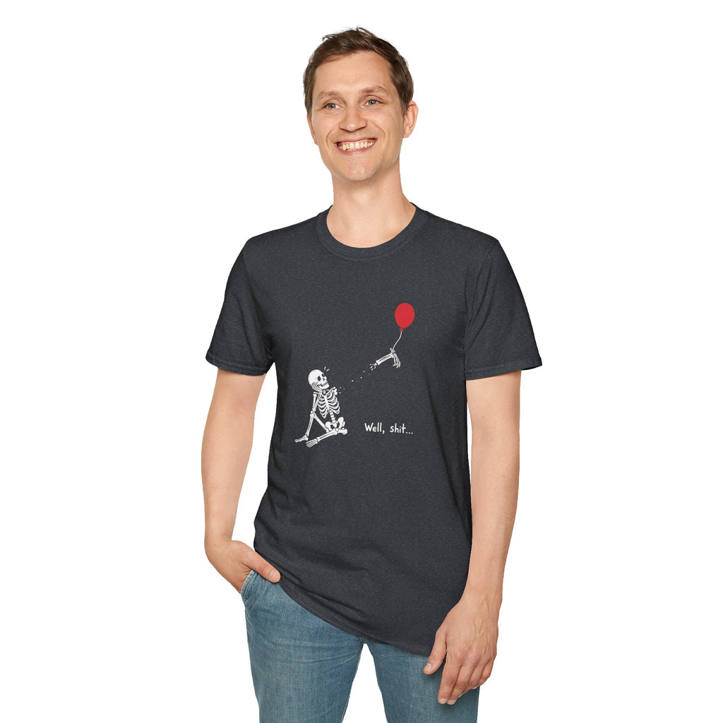 Funny Skeleton Balloon T-Shirt, Well Shit Graphic Tee