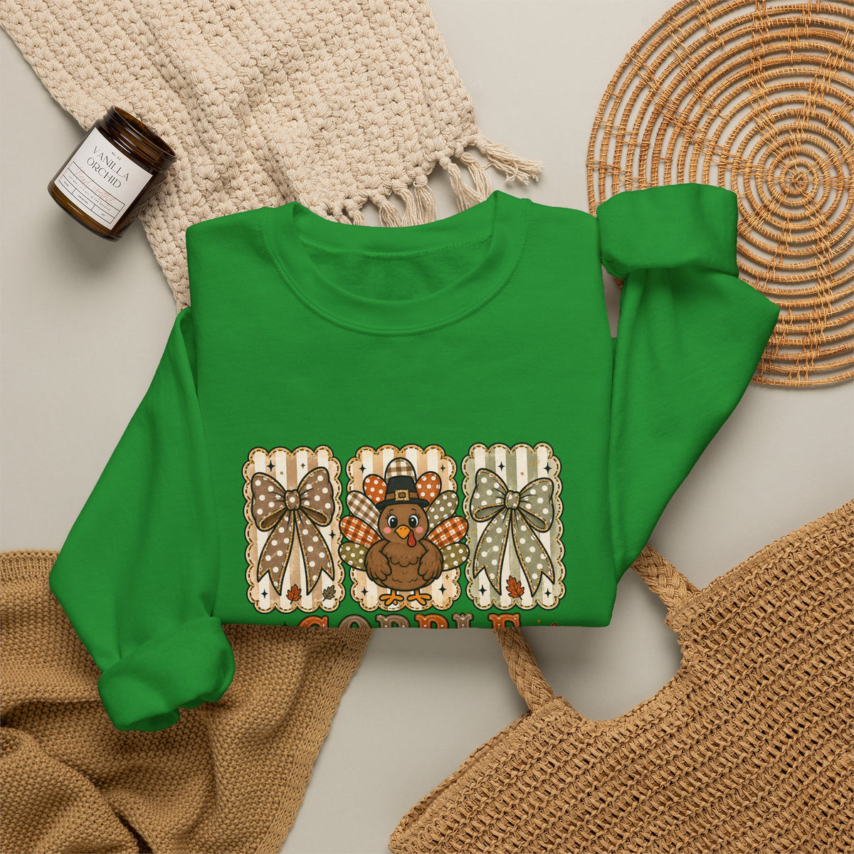 Thanksgiving Crewneck Sweatshirt — "Gobble Gobble 'til You Wobble" Turkey Design