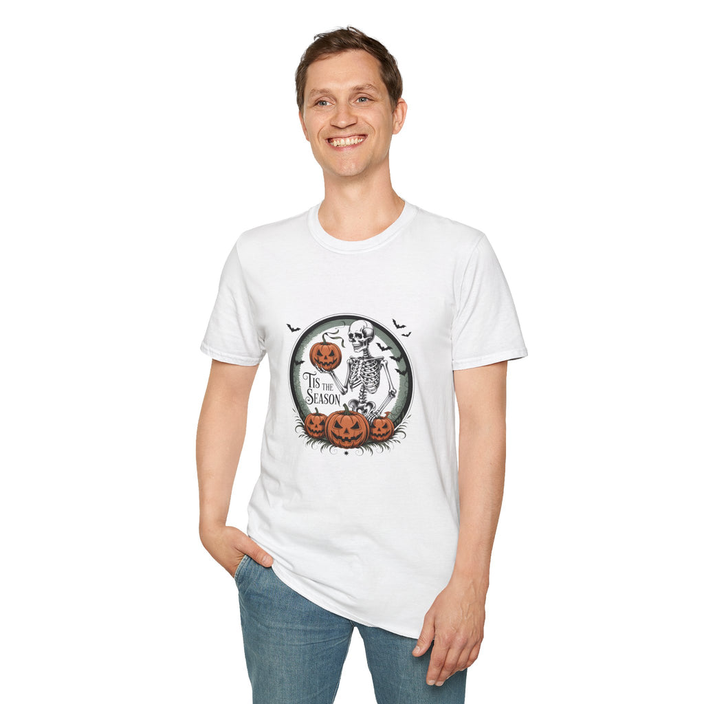 Tis the Season Skeleton Pumpkin T-Shirt — Funny Halloween Gift for Women Graphic Tee