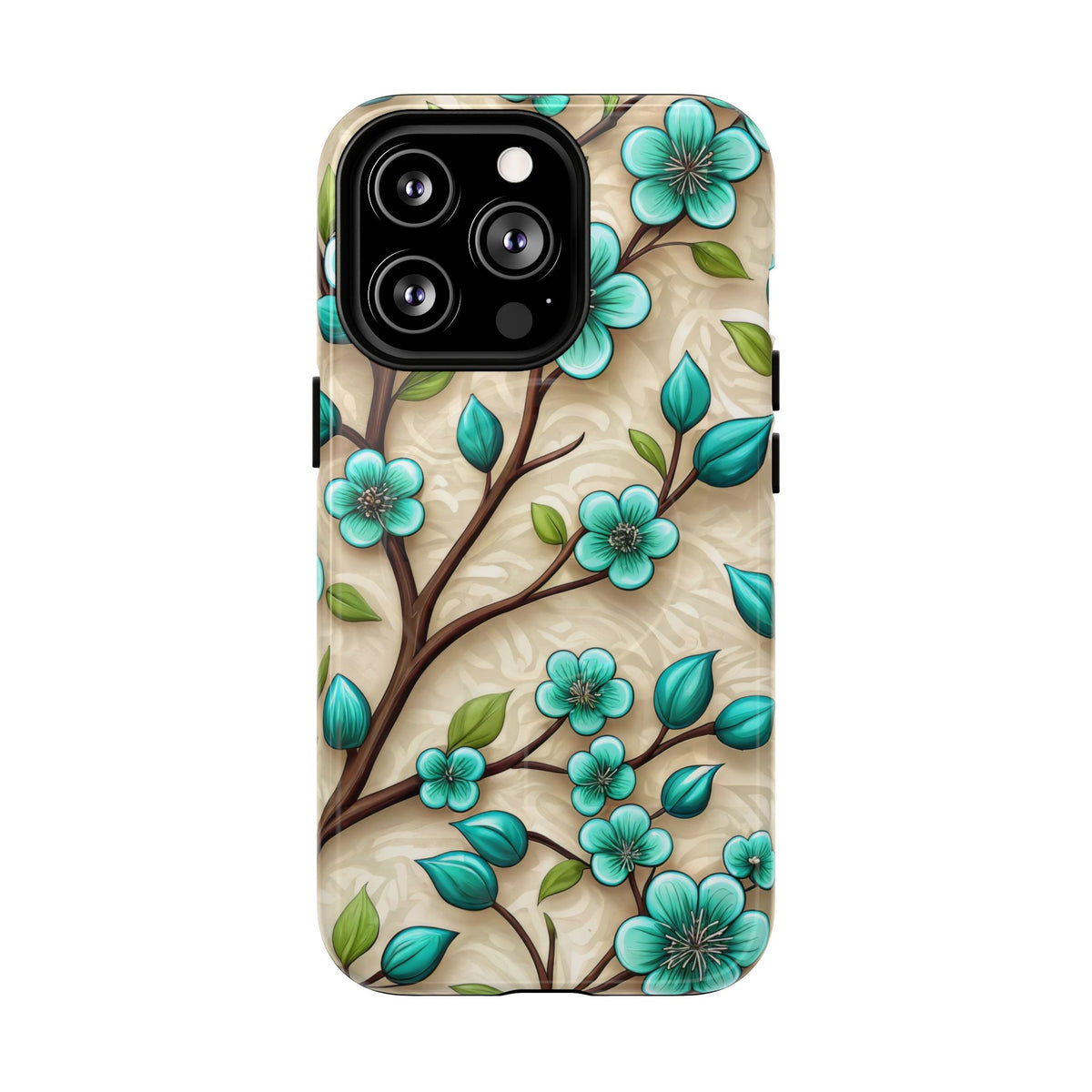 Floral Teal Blossom Tough Magnetic iPhone Case — MagSafe Protective Cover