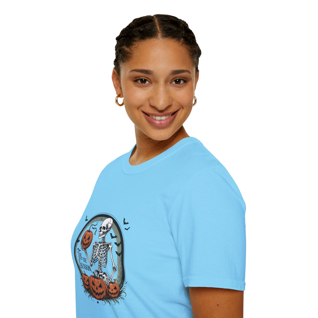 Tis the Season Skeleton Pumpkin T-Shirt — Funny Halloween Gift for Women Graphic Tee