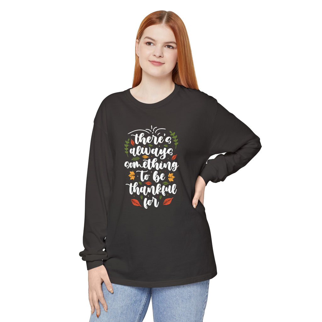 Thankful For Crewneck Long Sleeve Tee — Fall Thanksgiving Gratitude Shirt