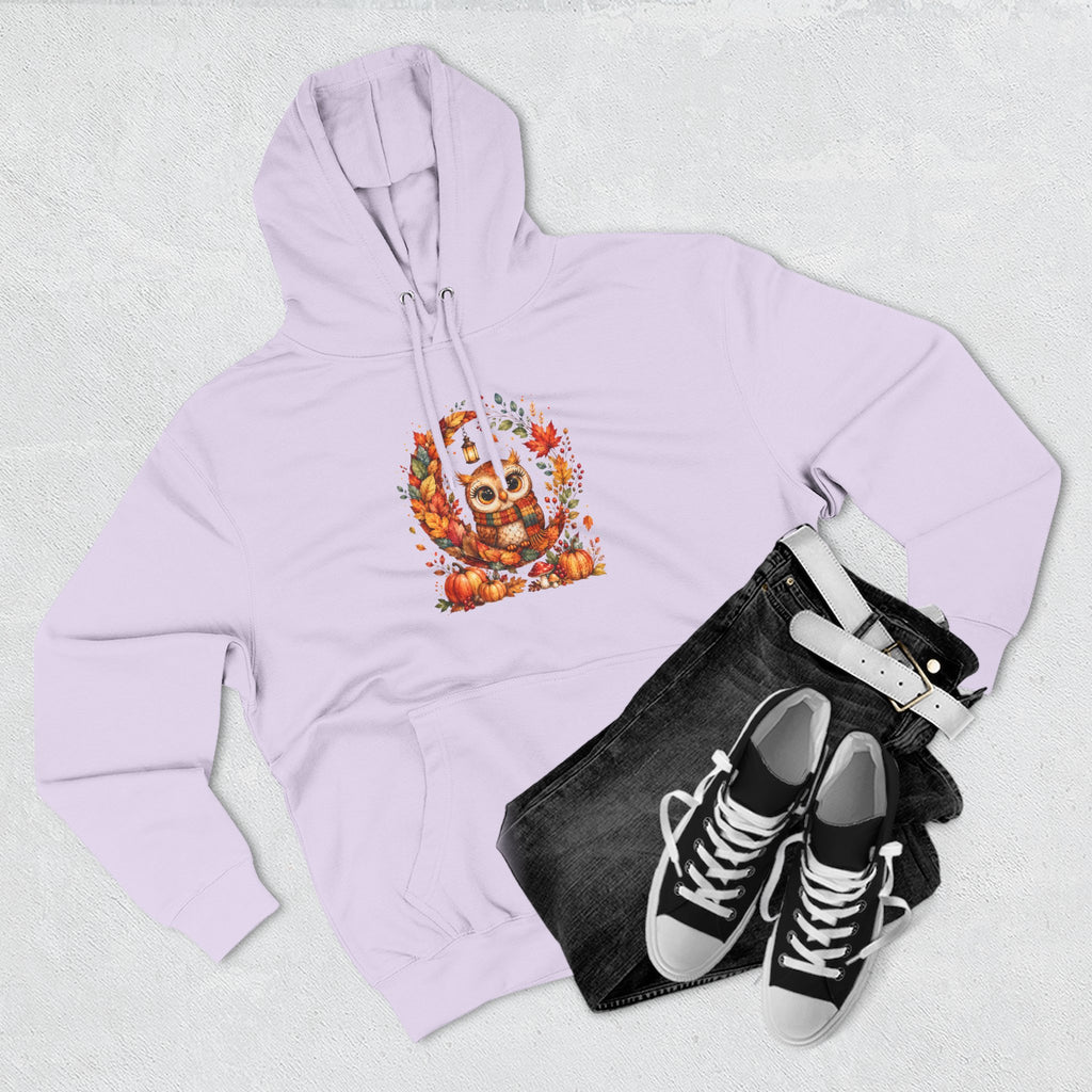 Cozy Autumn Owl Crescent Moon Embroidered Hoodie