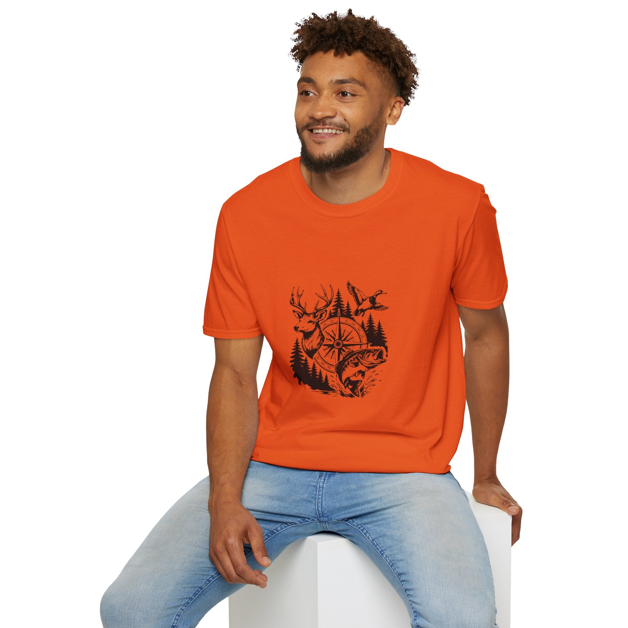 Outdoor Wildlife Compass T-Shirt — Deer Duck & Fish Nature Gift for Hunters