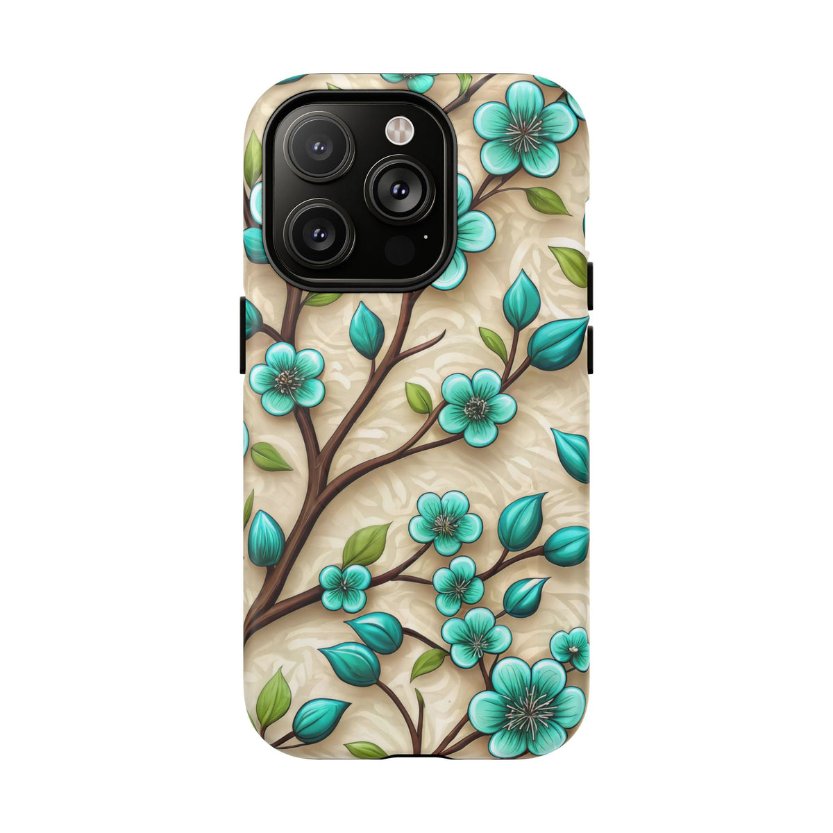 Floral Teal Blossom Tough Magnetic iPhone Case — MagSafe Protective Cover