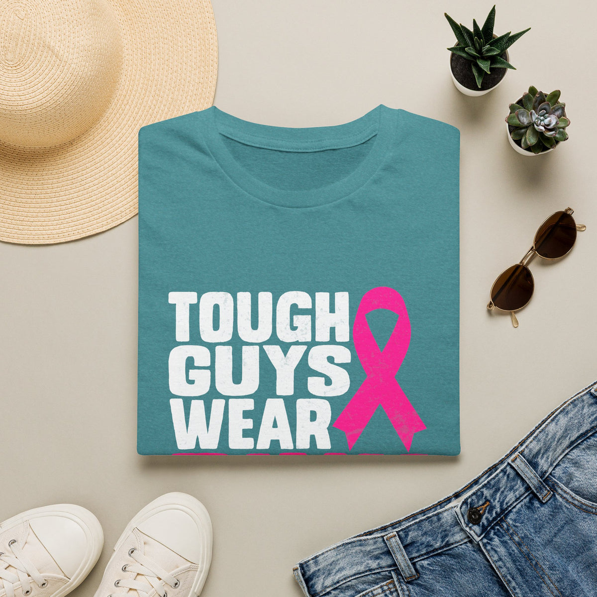 Tough Guys Wear Pink Breast Cancer Awareness T-Shirt Graphic Tee