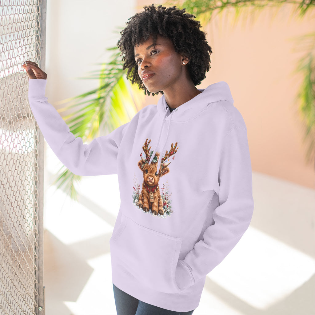 Cute Reindeer Fleece Hoodie - Christmas Woodland Holiday Sweatshirt