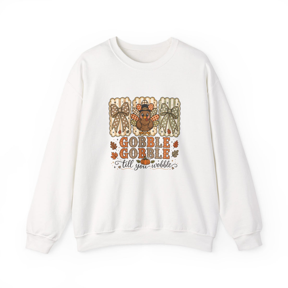 Thanksgiving Crewneck Sweatshirt — "Gobble Gobble 'til You Wobble" Turkey Design