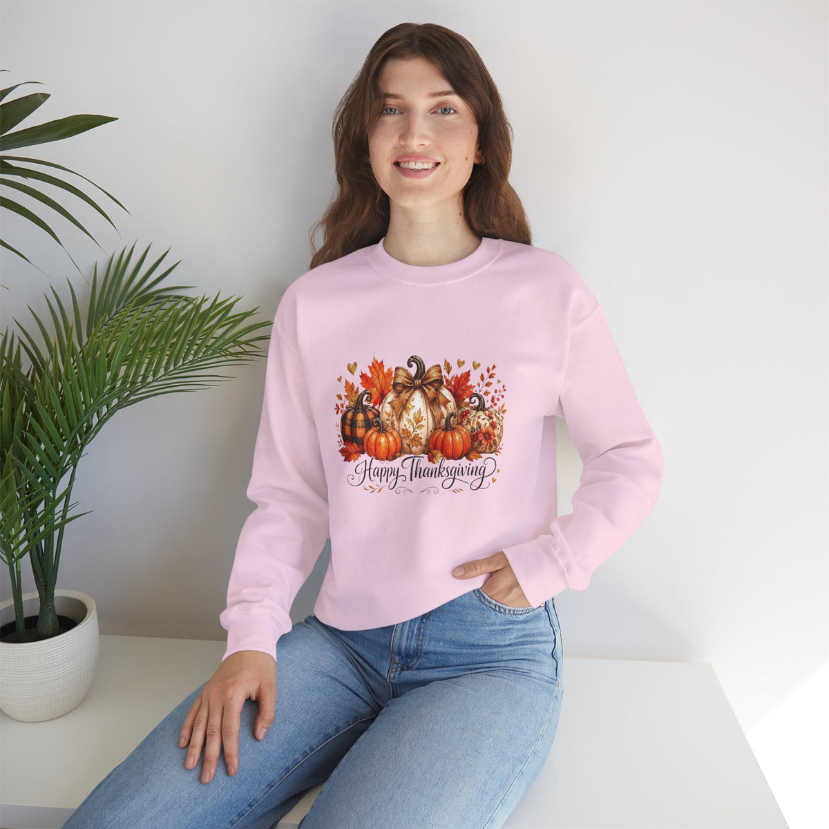 Thanksgiving Pumpkin Crewneck Sweatshirt — Happy Thanksgiving Harvest Design