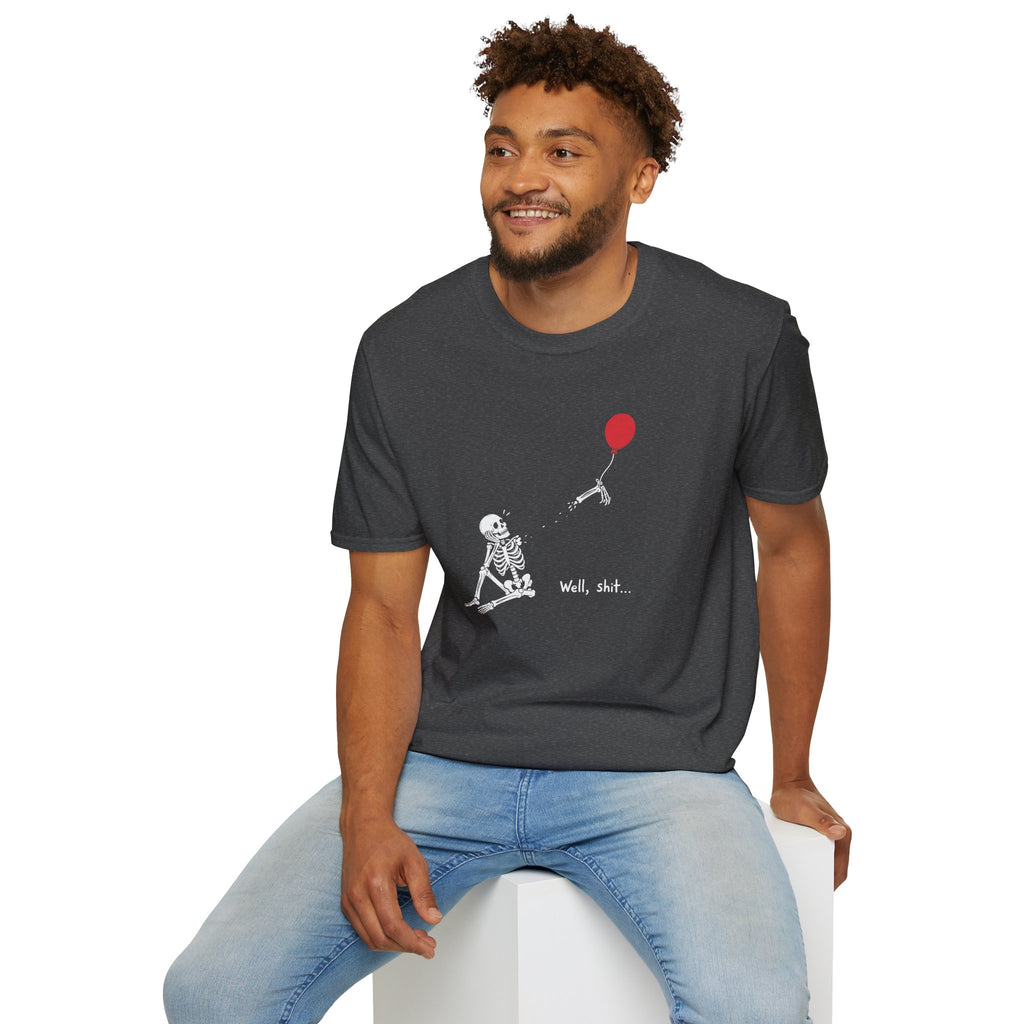 Funny Skeleton Balloon T-Shirt, Well Shit Graphic Tee