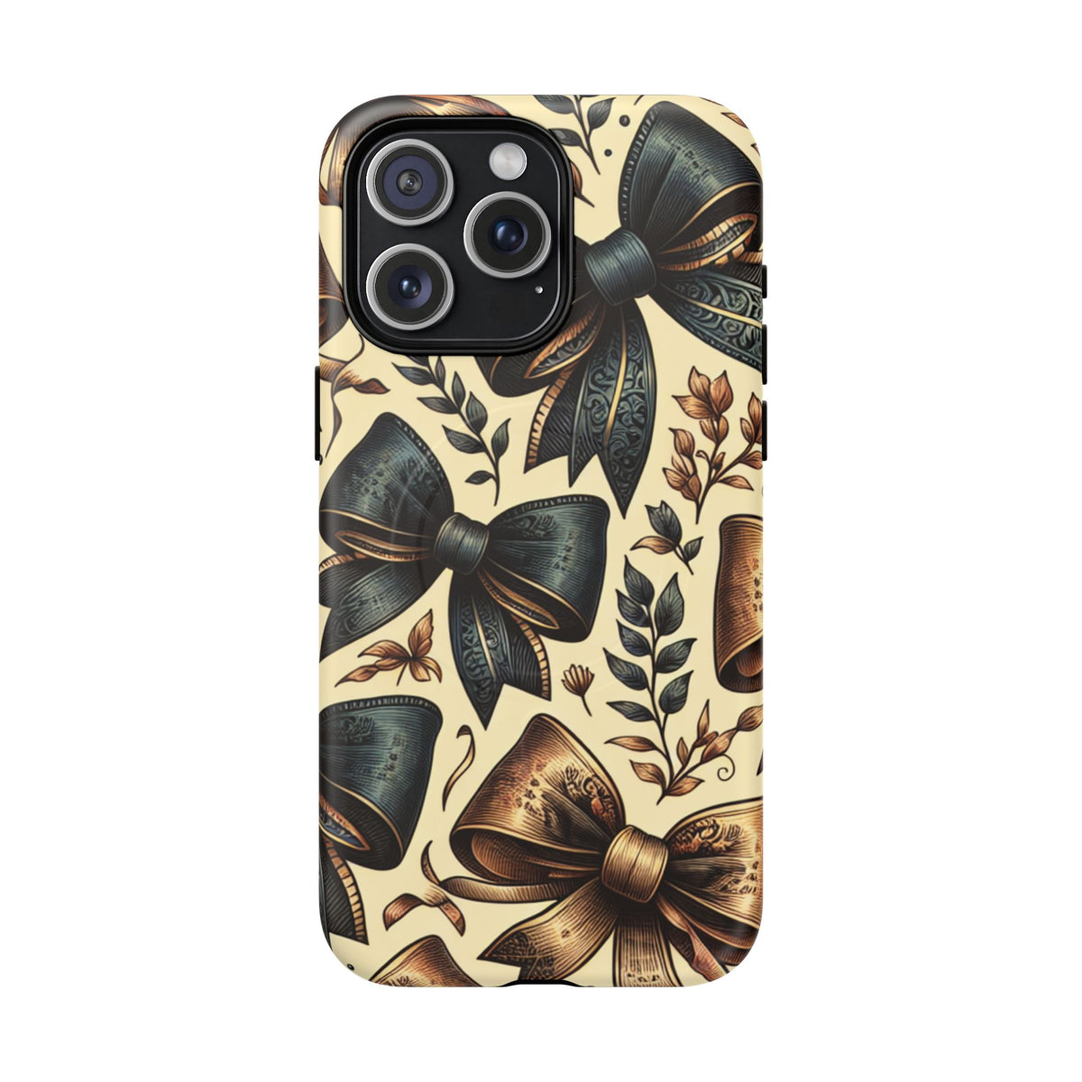 Bow Pattern Tough Magnetic Phone Case — Vintage Ribbon Floral Design