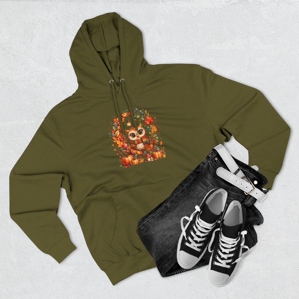 Cozy Autumn Owl Crescent Moon Embroidered Hoodie
