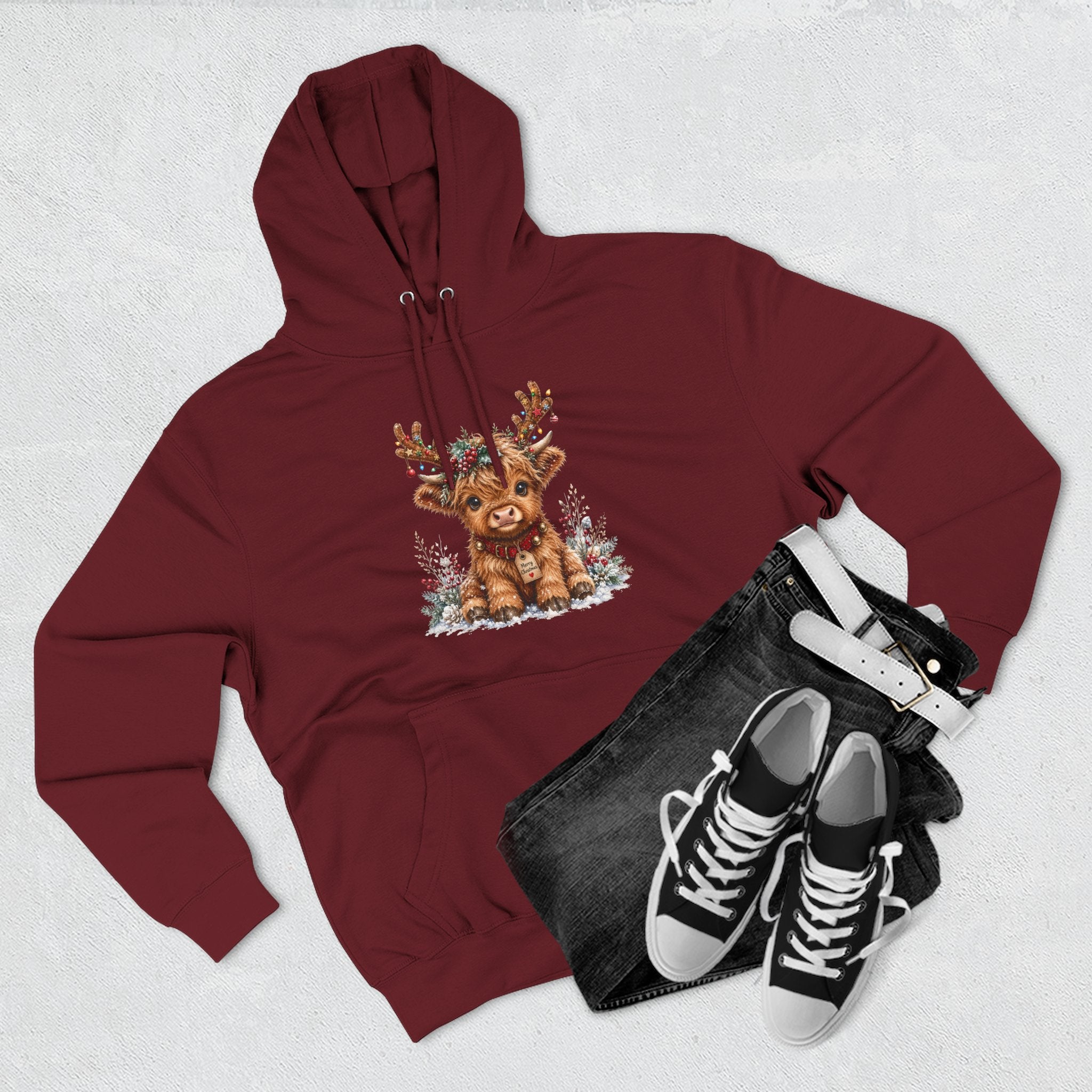 Cute Reindeer Fleece Hoodie - Christmas Woodland Holiday Sweatshirt