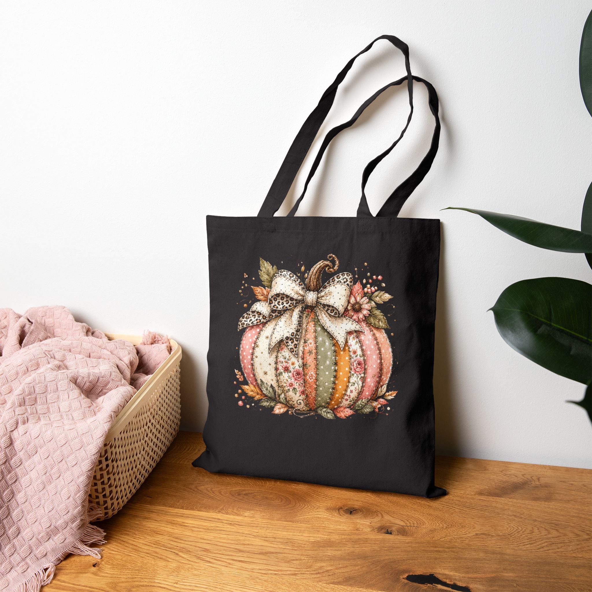 Rustic Fall Pumpkin Canvas Tote Bag — Cute Harvest Gift for Women Grocery Shopper