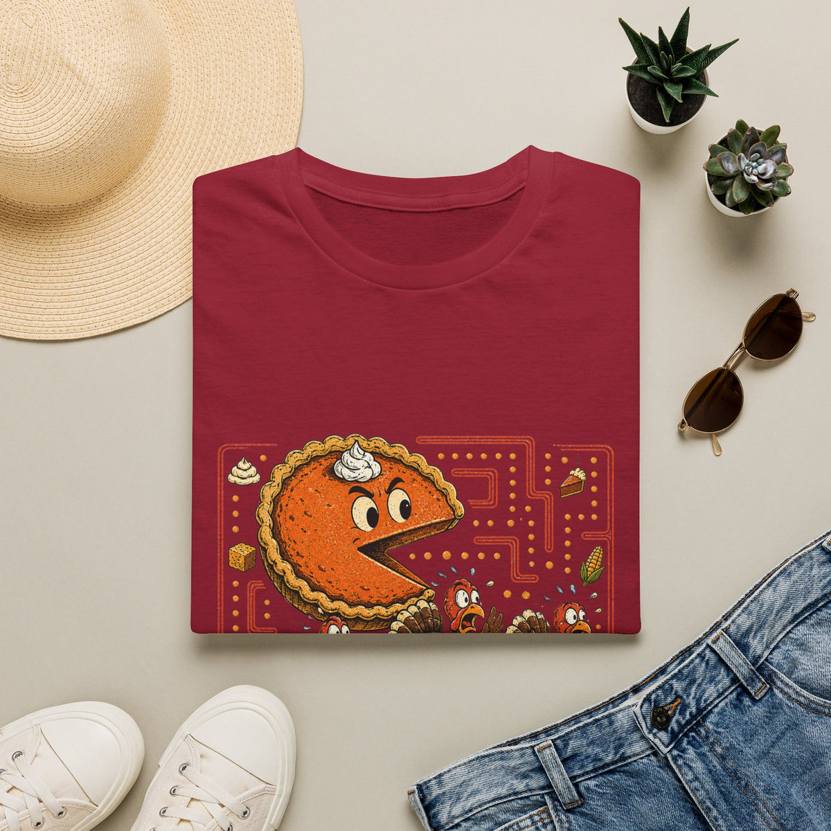 Retro Pie Monster T-Shirt — Funny Pac-Maze Dessert Gamer Tee