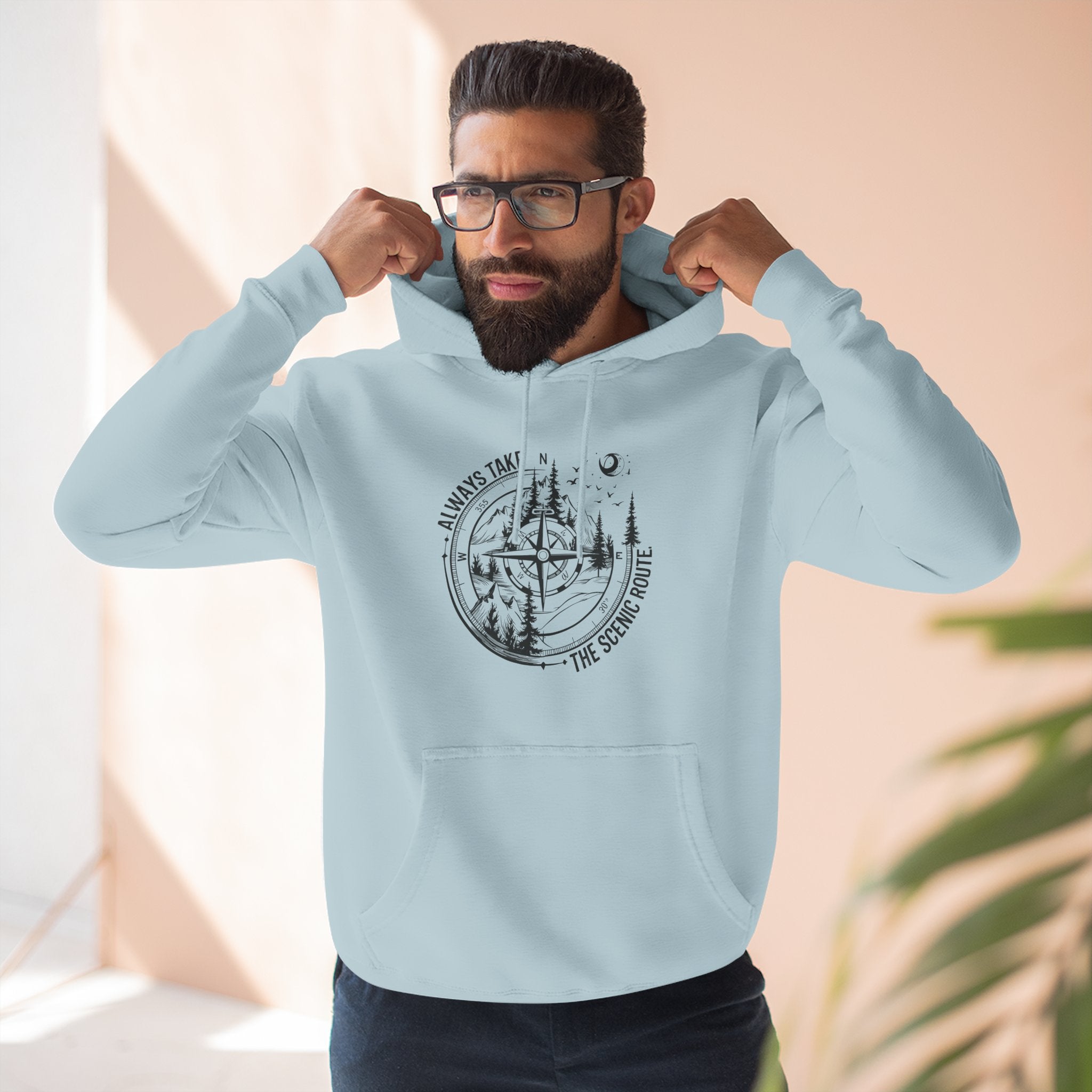 Hoodie — "Always Take the Scenic Route" Camping Graphic Pullover