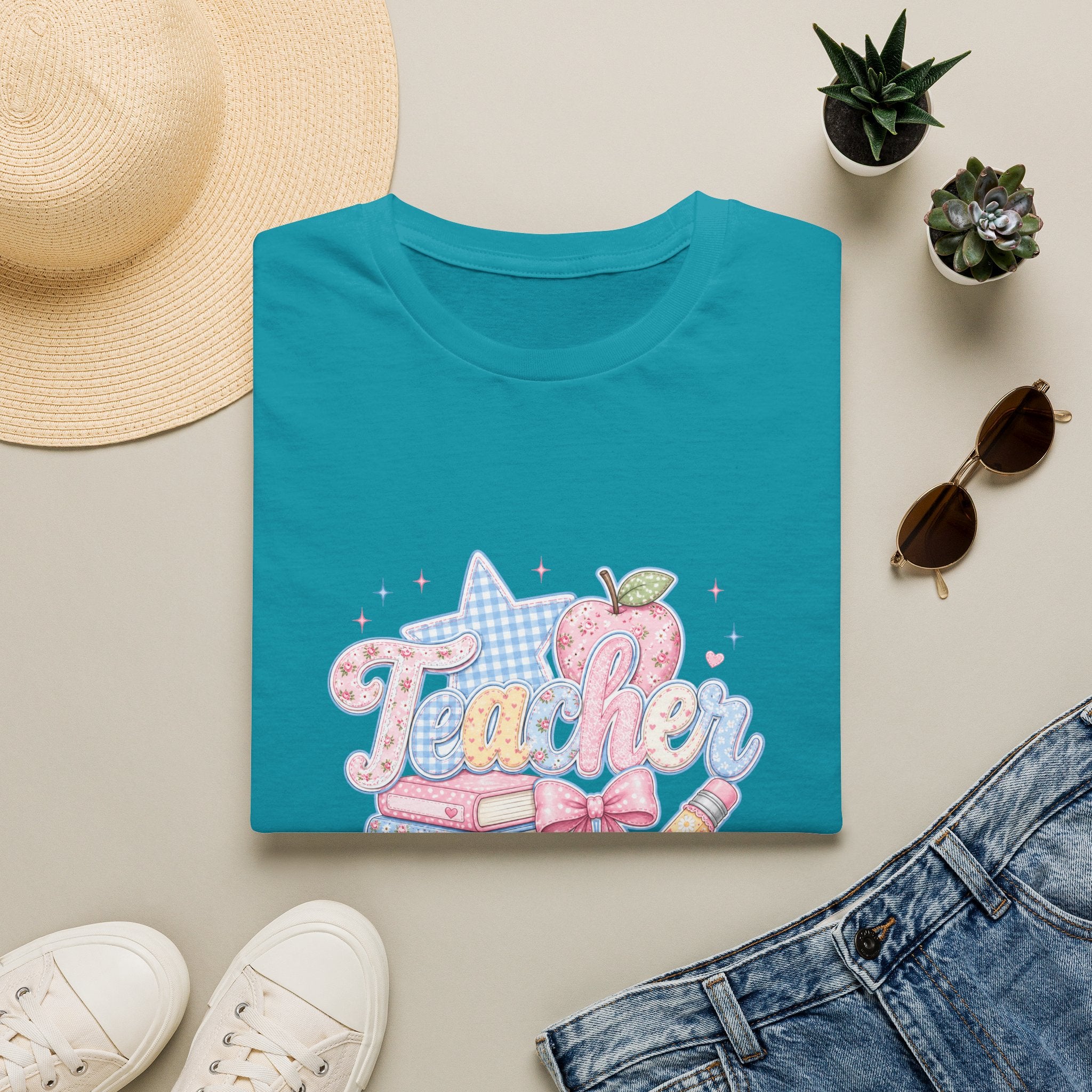 Cute Pastel Apple & Books Teacher T-Shirt — Funny Back-to-School Gift Graphic Tee