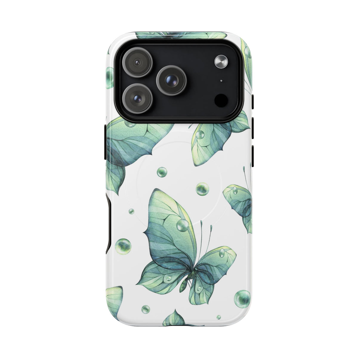 Butterfly Watercolor Magnetic Phone Case — Green Floral Tough Protective Cover
