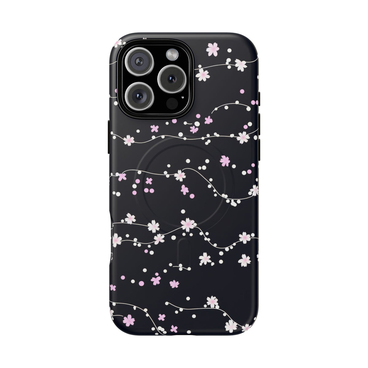 Magnetic Phone Case — Black Sakura Cherry Blossom Tough Cover