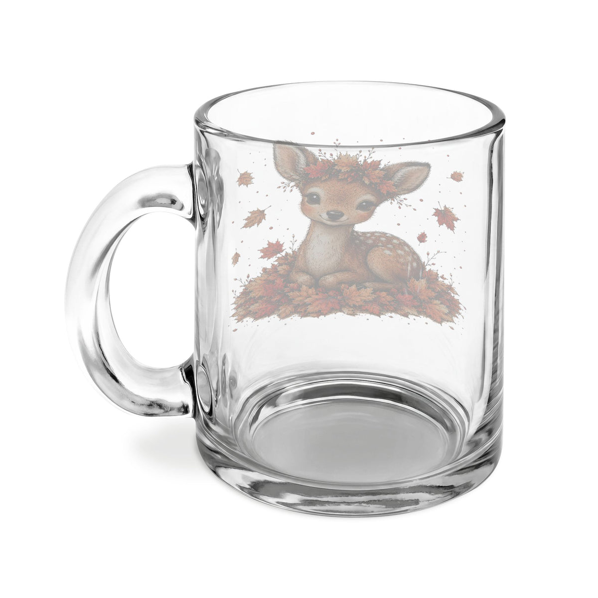Autumn Fawn Glass Mug — Cute Fall Deer 10oz Coffee Cup