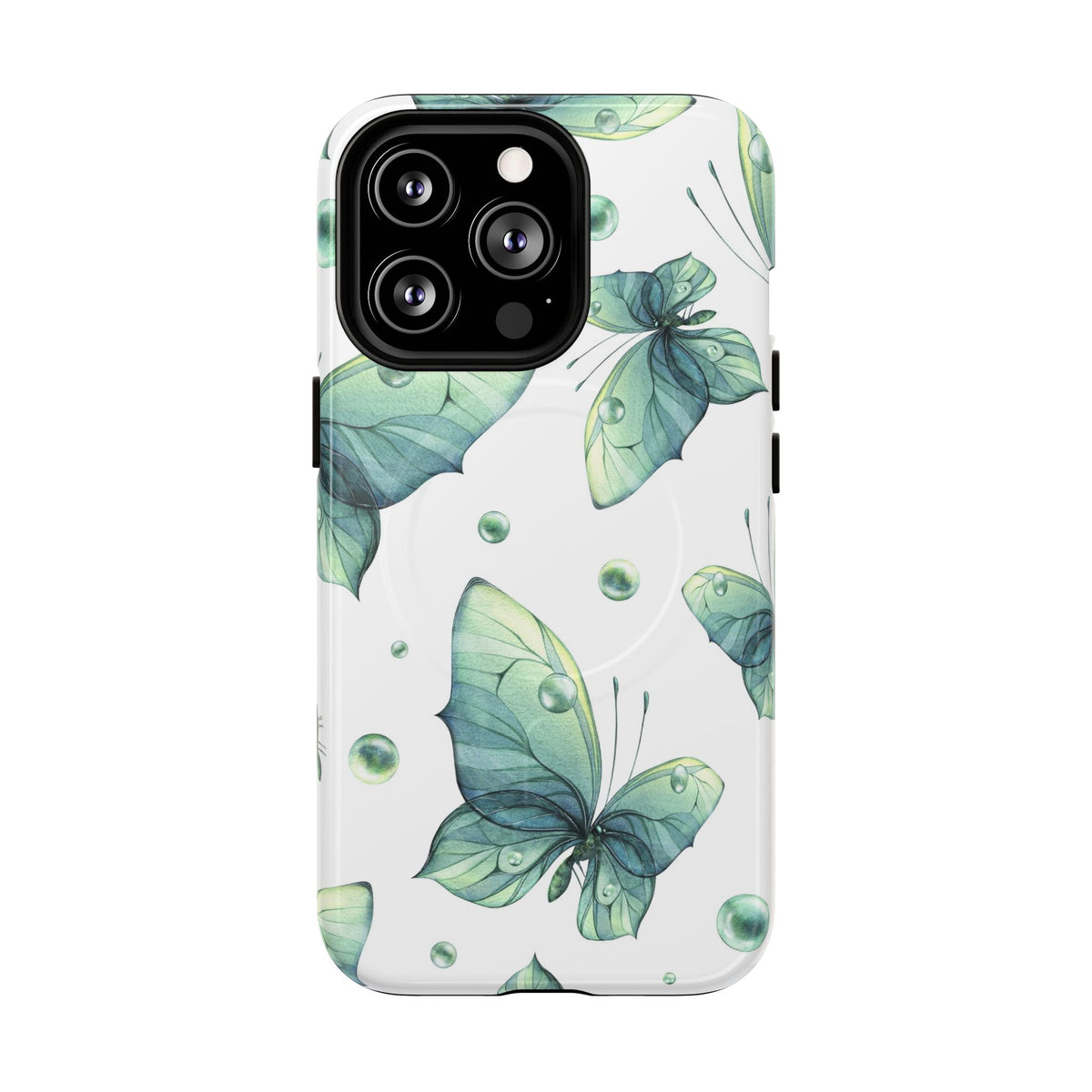 Butterfly Watercolor Magnetic Phone Case — Green Floral Tough Protective Cover