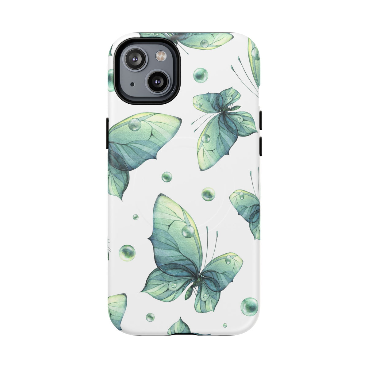 Butterfly Watercolor Magnetic Phone Case — Green Floral Tough Protective Cover
