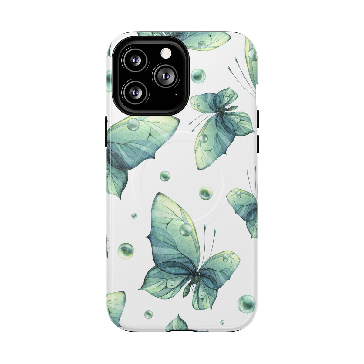 Butterfly Watercolor Magnetic Phone Case — Green Floral Tough Protective Cover