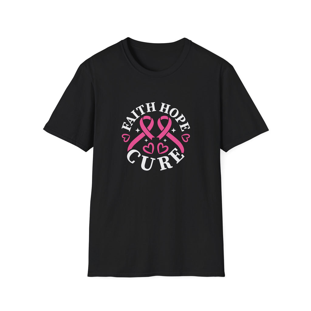 Faith Hope Cure Breast Cancer Awareness T-Shirt — Pink Ribbon Gift for Her Support Graphic Tee