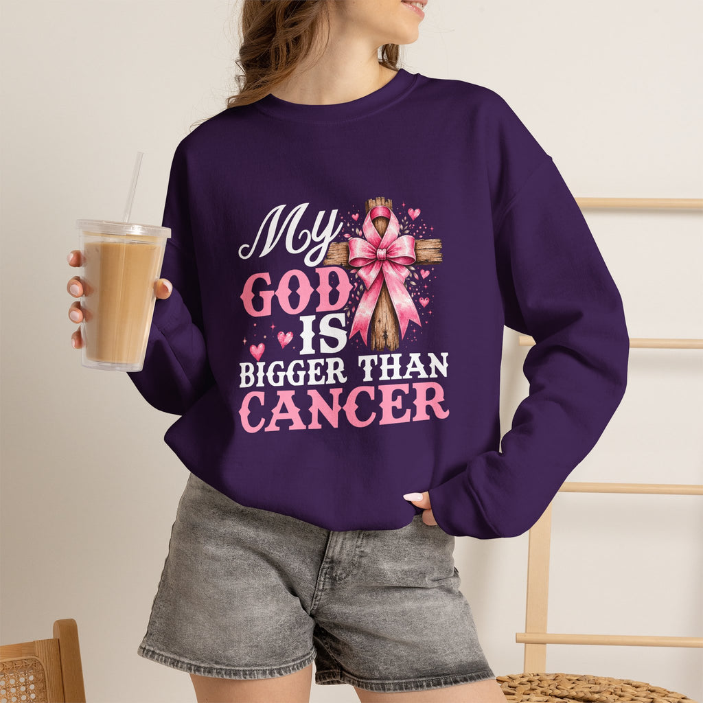 My God Is Bigger Than Cancer Breast Cancer Awareness Crewneck Sweatshirt