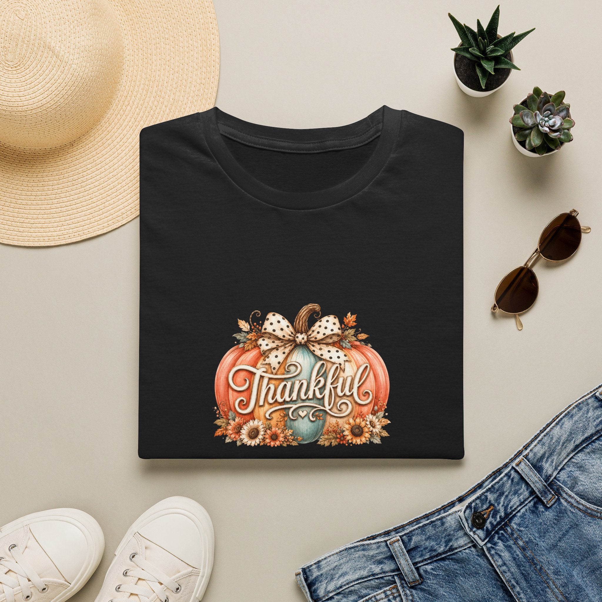 Thankful Pumpkin T-Shirt — Cute Fall Thanksgiving Gift for Women Graphic Tee