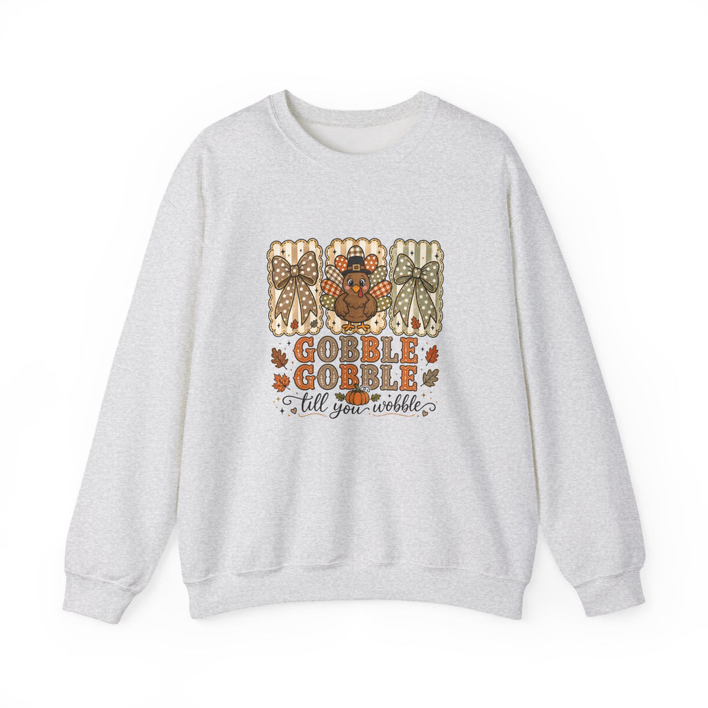Thanksgiving Crewneck Sweatshirt — "Gobble Gobble 'til You Wobble" Turkey Design