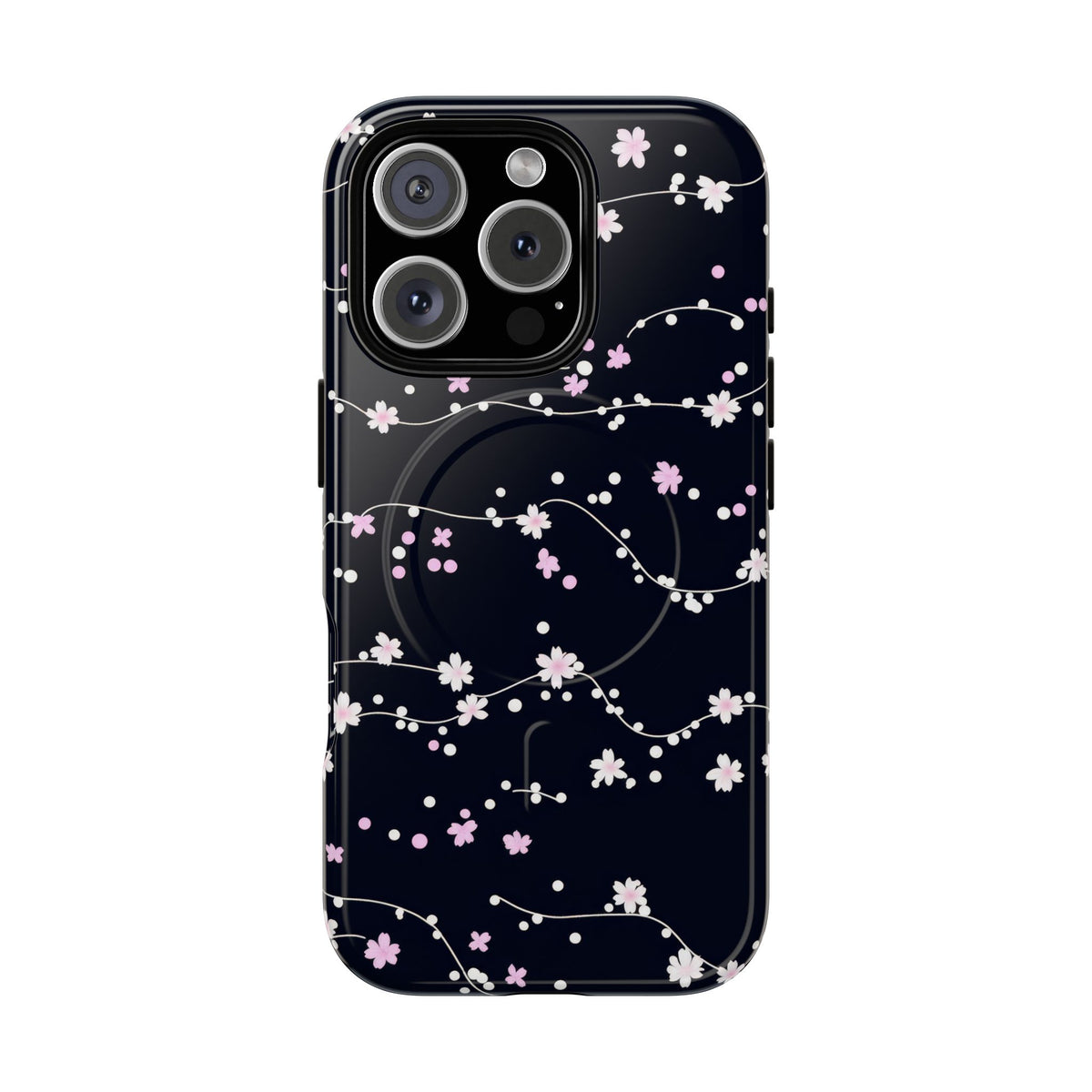 Magnetic Phone Case — Black Sakura Cherry Blossom Tough Cover
