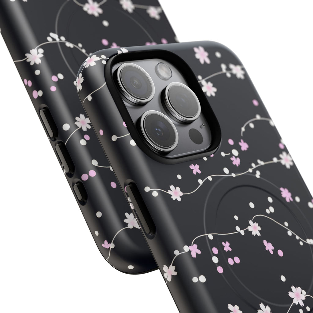 Magnetic Phone Case — Black Sakura Cherry Blossom Tough Cover